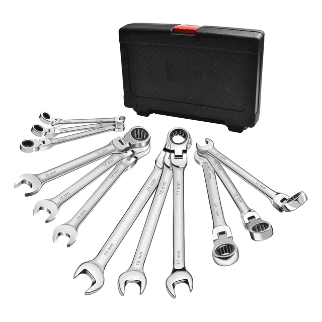 Llave Inglesa Combinada Tipo Matraca Ajustable Goxawee 12 pzs, Plata