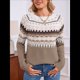 thumbnail image 4 of Suéter Vintage Informal para Mujer, Jersey de Punto con Mangas Raglán y Cuello Redondo, Top Cálido y Cómodo para Otoño. Caqui S, 4 of 10