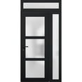 thumbnail image 2 of Front Exterior Prehung Metal-Plastic Door Frosted Glass / Manux 8552 Matte Black / Side and Top Window / Office Commercial and Residential Doors Entrance Patio Garage 48" x 96" Right-hand Inswing, 2 of 5
