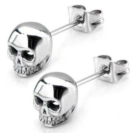 Inox Jewelry SSE6193 Polished Finished Skull Stainless Steel Stud Earrings