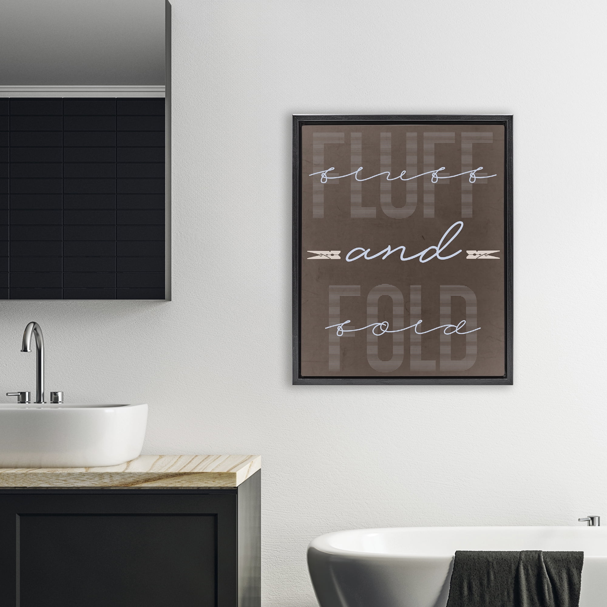 Fluff And Fold Brown Minimal Black Framed Floater Canvas Wall Art, design by Marcus Prime