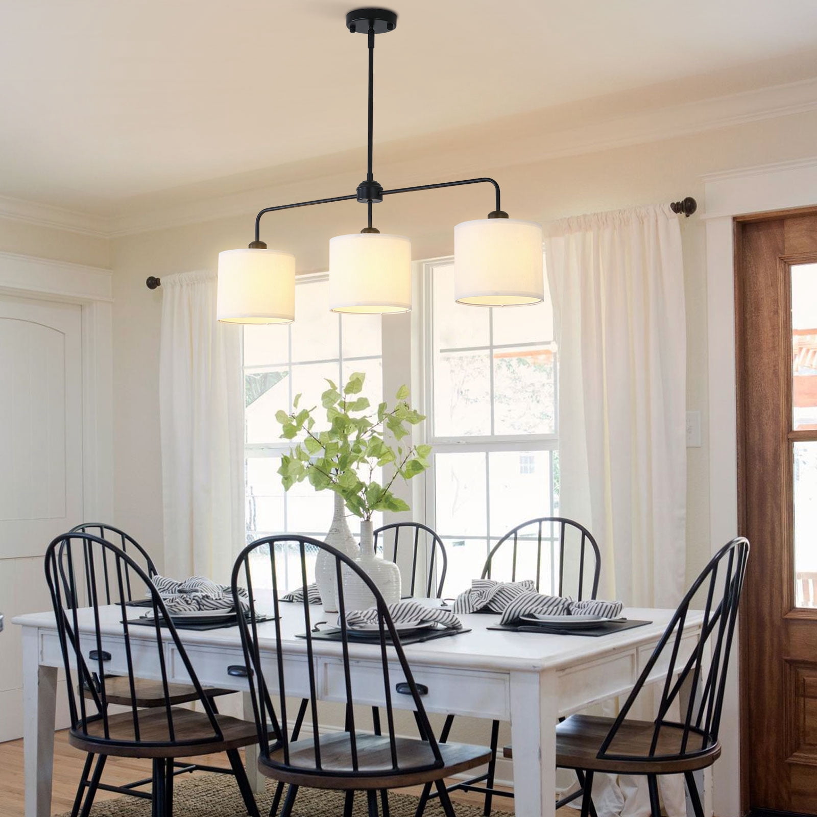 Modern Ceiling Light with White Cloth Shade, 3 E26 Bulbs for Soft, Eye-Caring Light, Ideal for Home or Office, Easy to Clean