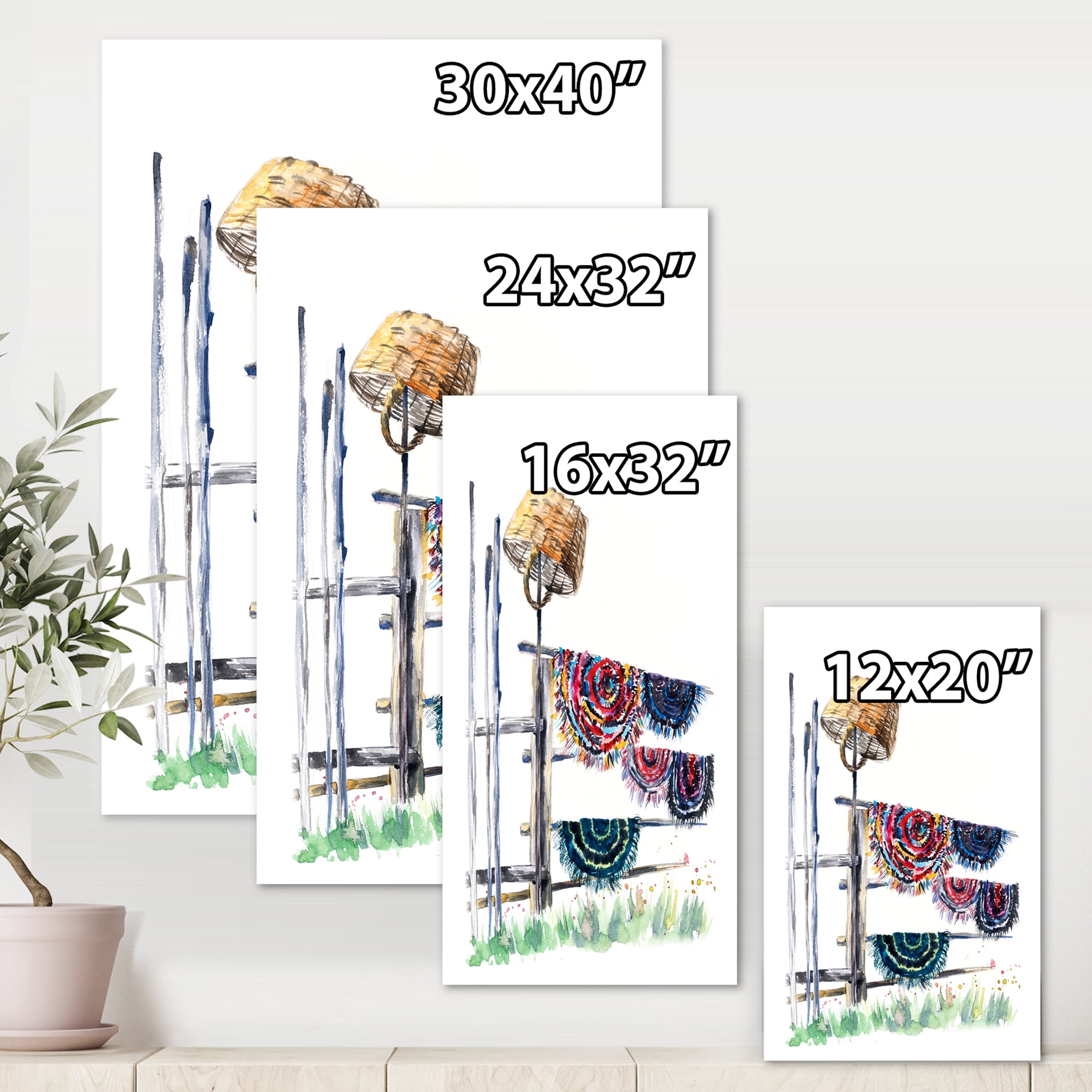 Designart ' Colorful Russian Rugs On Drying Line ' Global Canvas Wall Art Print