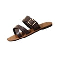 thumbnail image 6 of Xucatan Women's Square Toe Sandals, Belt Buckle Crisscross Strap Flat Slides, Breathable Faux Leather Open Toe Slippers, Versatile Summer Beach Footwear Gift, 6 of 9