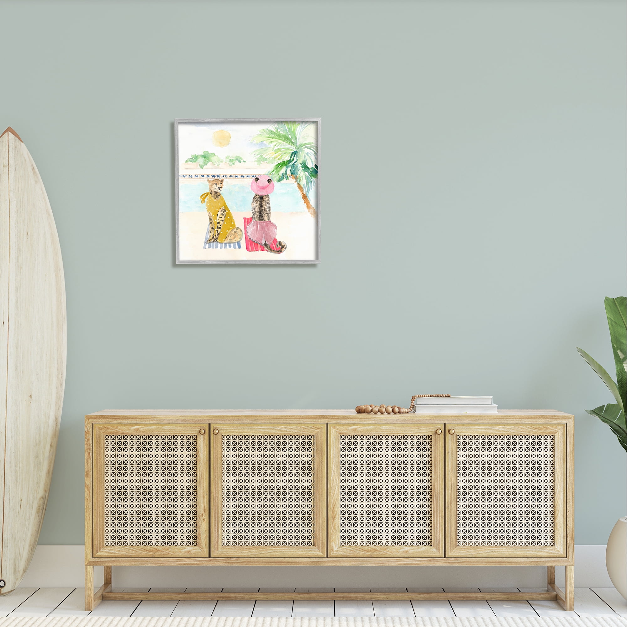 Stupell Pool Side Cheetahs Fun Wildlife Landscape Painting Gray Framed Art Print Wall Art