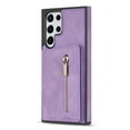 thumbnail image 3 of Feishell Back Flip Case for Samsung Galaxy S23 Ultra,Premium PU Leather Wallet Cover with ID Credit Card Holder & Zipper Pocket Magnetic Metal Button Kickstand Shockproof Phone Case,Purple, 3 of 6