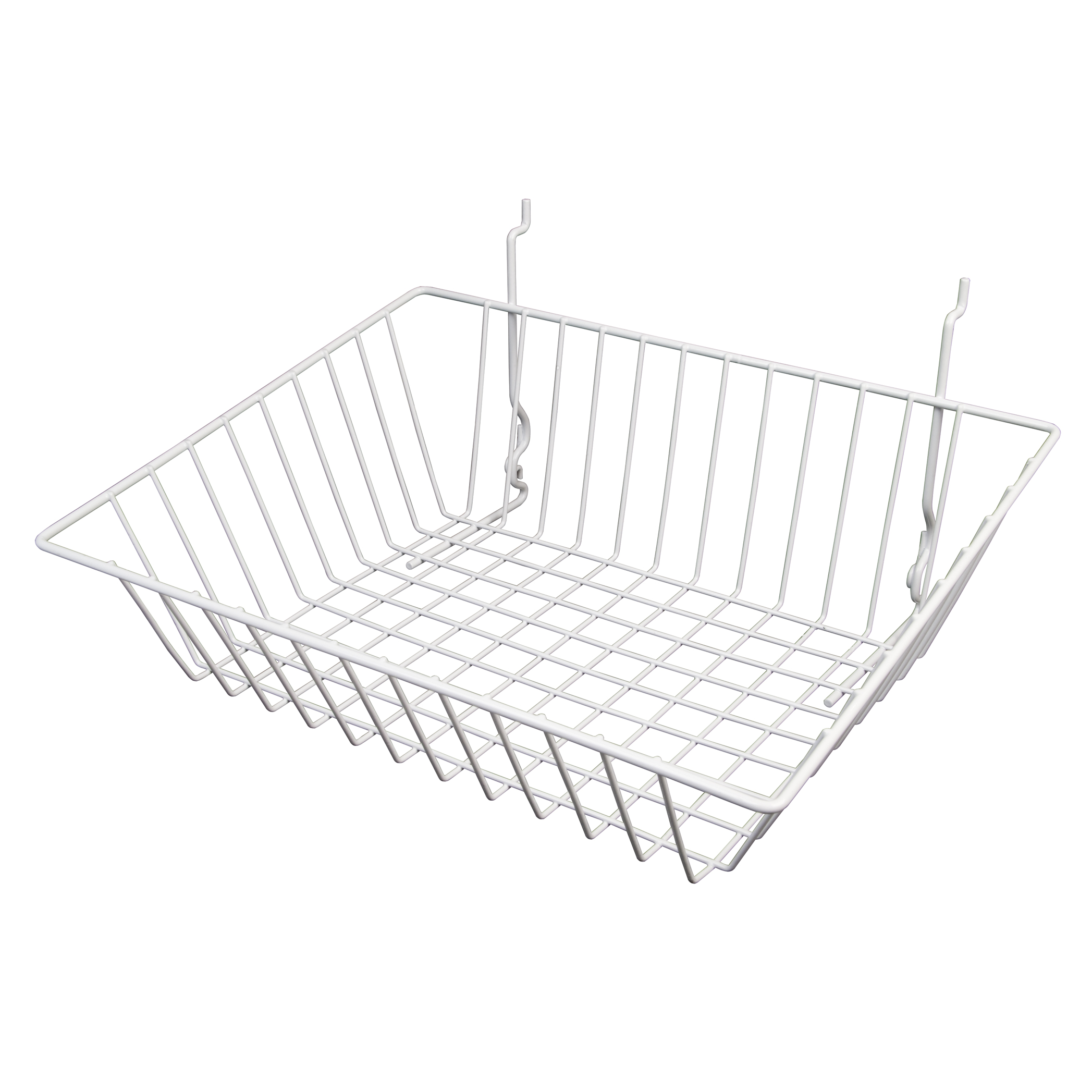 White Multi-Fit Sloped Front Wire Basket for Slatwall 2 Pack Set of 6 Econoco Pegboard or Gridwall White Metal Semi-Gloss Basket
