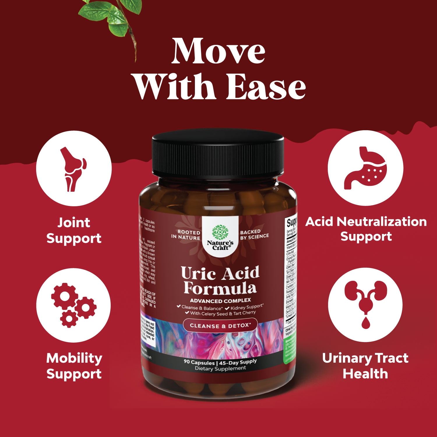 Natures Craft Uric Acid Cleanse and Detox Capsules with Tart Cherry and Celery Seed, 60 Count