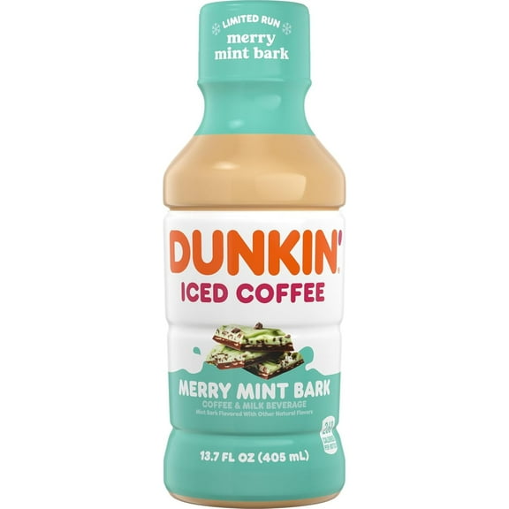 Dunkin' Merry Mint Bark Iced Coffee, 12 Pack, 13.7 oz Bottles