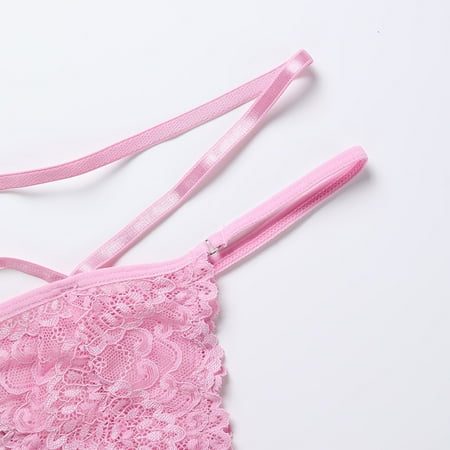 

Gubotare Lingerie Women s Self Knot Front Teddy Lingerie One Piece Floral Lace Bodysuit Pink L