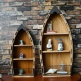 thumbnail image 4 of Wood Hanging Boat Shelf Nautical 3-Tiered Shelves Beach Themed Decorative Bookcase Wooden Wall Art Ornament Display Shelf, 4 of 6