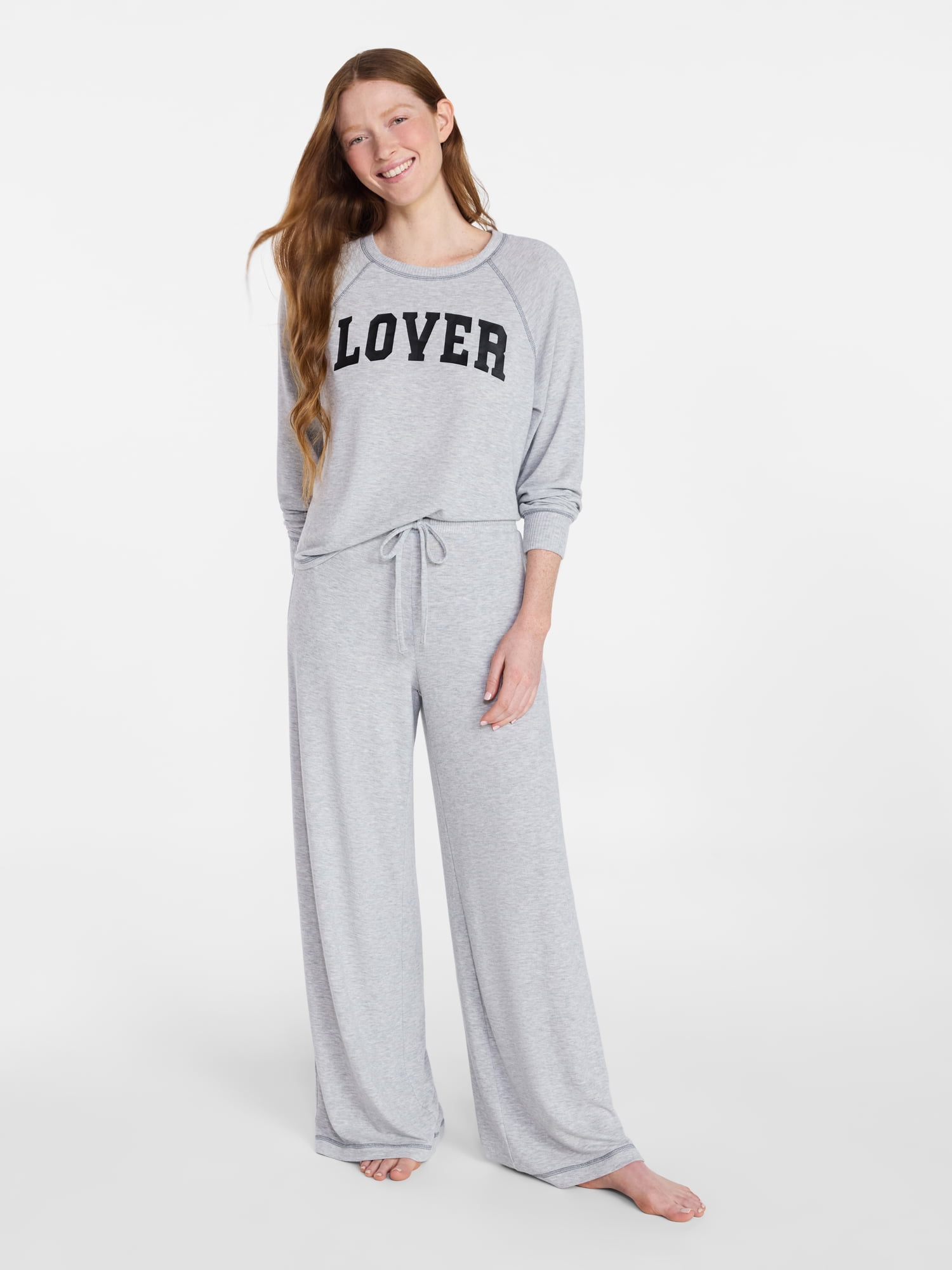 Joyspun Women's Cozy Lounge Collection Hacci Knit Long Sleeve Sleep Top, Sizes XS to 3X