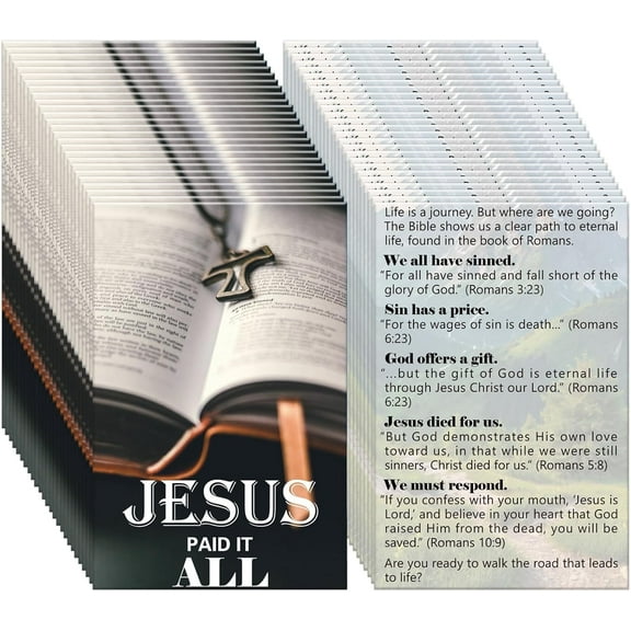 100-Pack Jesus Paid It All Gospel Tract Cards – Christian Evangelism Cards with Bible & Cross Artwork, Salvation Message, Faith Teaching, Church Outreach & Blessing Bag Inserts