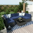 thumbnail image 2 of 7 Piece Patio Furniture Sets, Outdoor Sectional Patio Conversation Set Wicker Rattan Sofa Chair Set with Cushion and Glass Table, 2 of 7