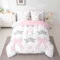 thumbnail image 2 of jejeloiu Retro Bow Ribbon 7-Piece Twin Bedding Sets,Cartoon Flowers Pattern Bedding Comforter Set,White Pink Gray Sheet Sets For Girl,Microfiber Bedroom Decor Reversible, 2 of 8