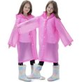 thumbnail image 2 of 2 Pack Raincoats for Kids, Reusable Rain Ponchos with Hood and Sleeves Waterproof Rain Coat for Children Boy Girl Kids (Pink), 2 of 14