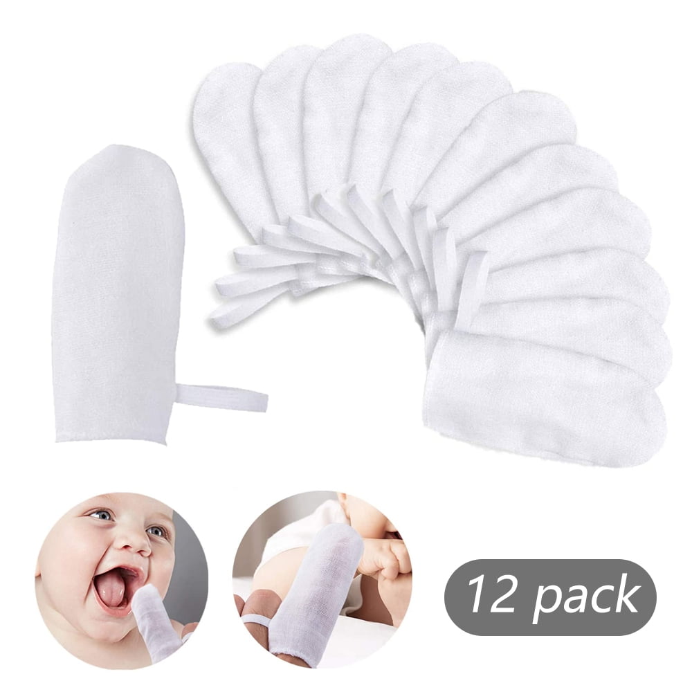 EIMELI 12 PCS Soft Baby Mouth Cleaning Gauze Finger Cots For Cleaning Teeth/Tongue/Milk Stains, BPA-Free Brush For Newborn/Infant/Toddlers/Kids Over Three Months Old