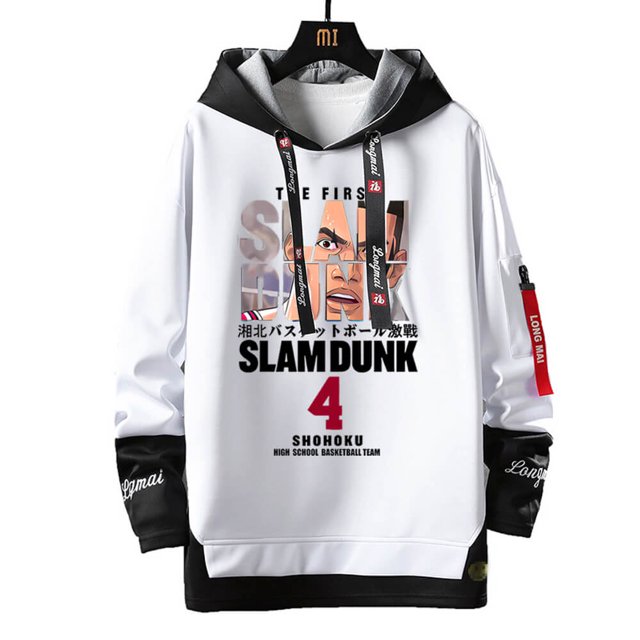 Sudadera con capucha de Anime Slam Dunk para hombre, sudadera con estampado de Shohoku Sakuragi Hanamichi, Top de Manga larga de gran tamaño con cintas
