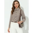 thumbnail image 2 of INSPIRE CHIC Blusa de manga larga con botones y cuello vuelto a cuadros para mujer marrón S, 2 of 5