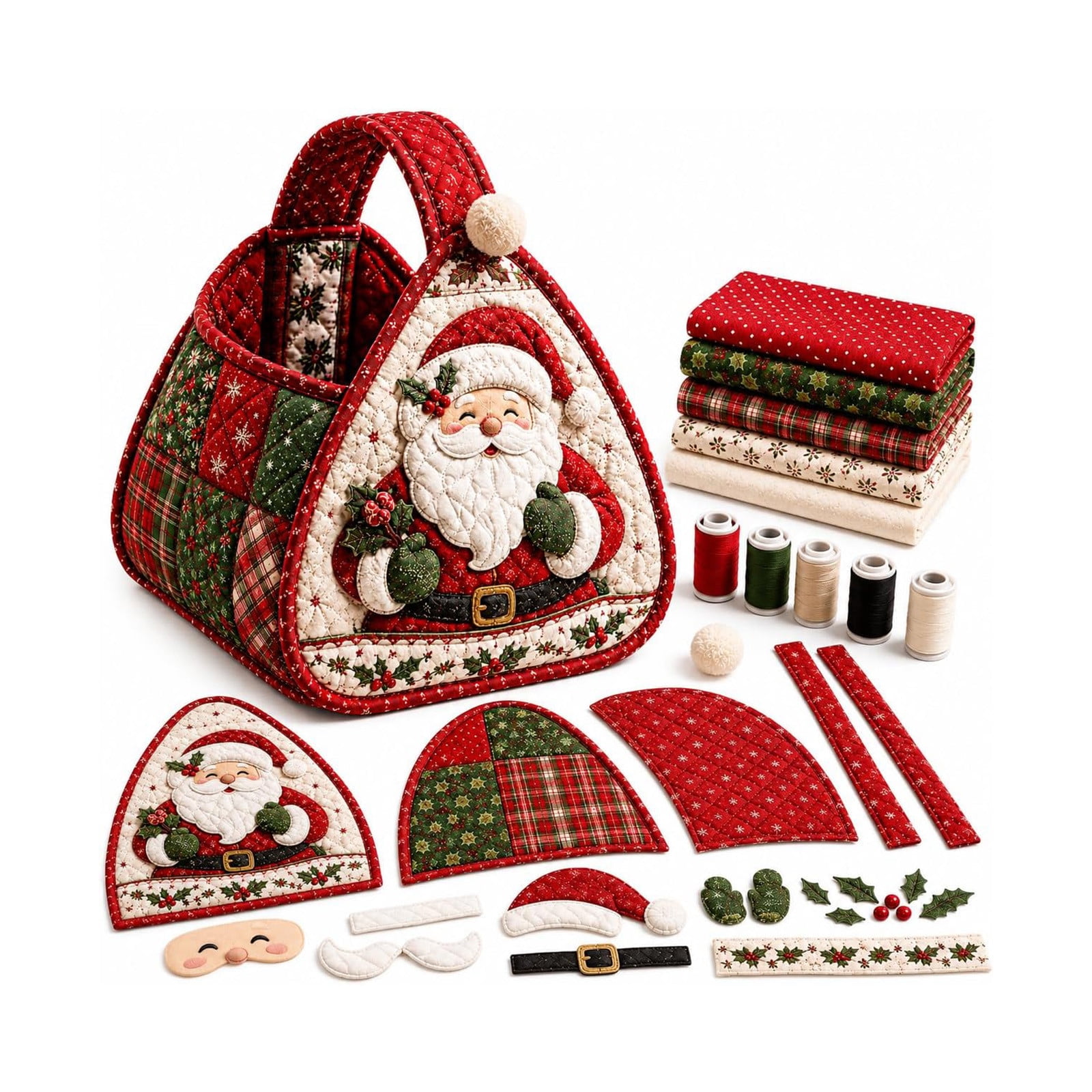 Clearance Fabric Art Christmas Crafts for Adults Foldery Pre-Punched 3D Fabric Art Kit Patchwork Basket Santa Christmas Crafts for Beginners