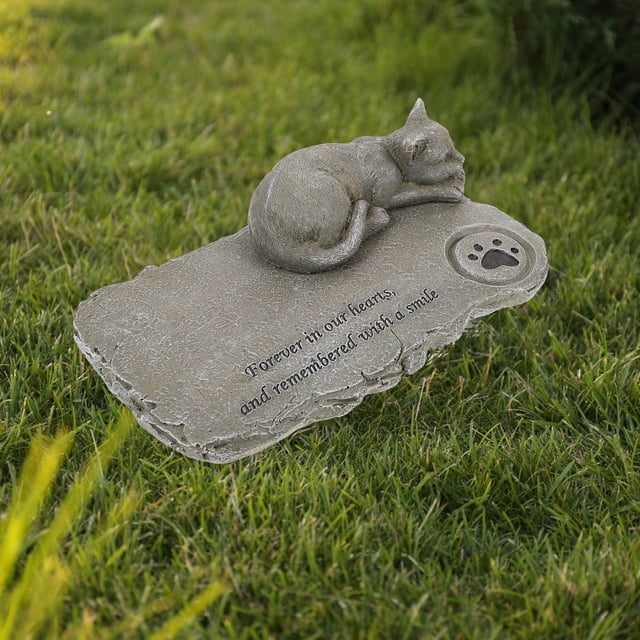 AURARMLET Pierre Commémorative pour Animaux de Compagnie en Résine Extérieure Statue de Chat Gris Hommage de Jardin pour le Souvenir des Animaux