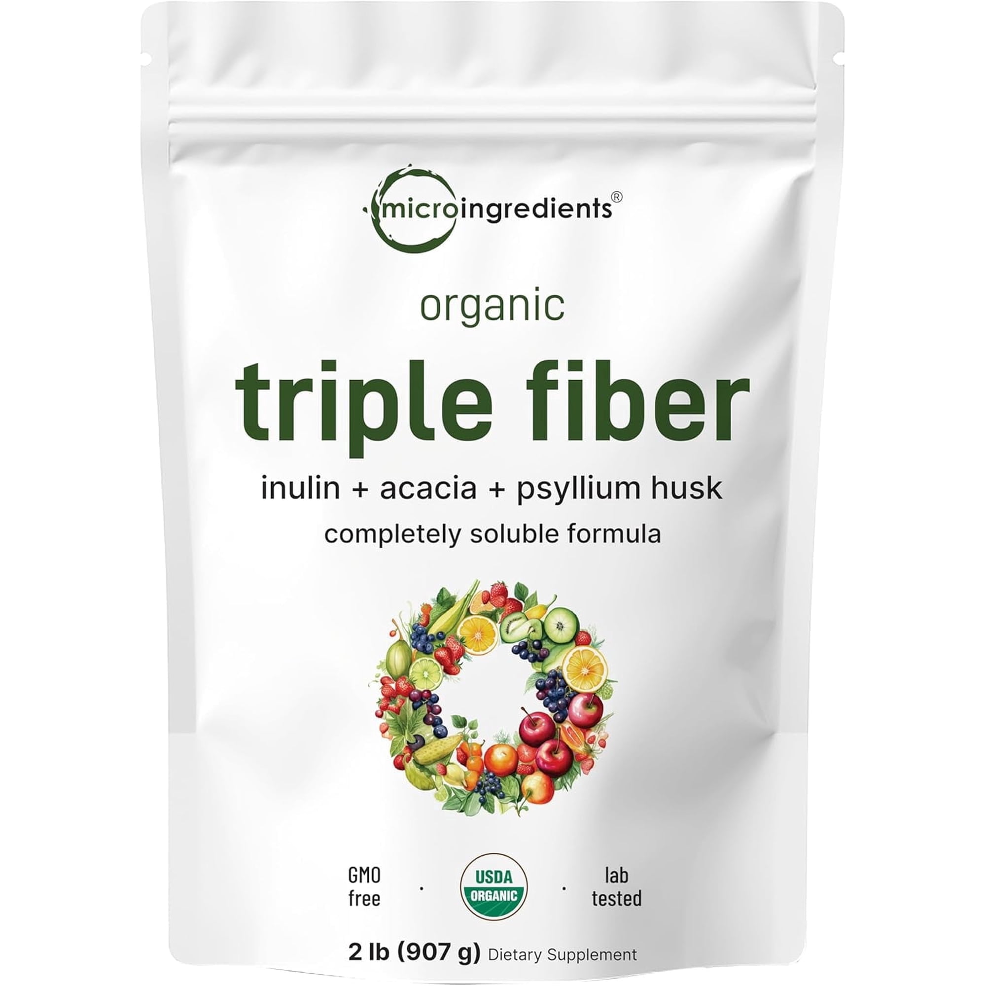 Micro Ingredients Organic Triple Fiber Powder, 2lb | Natural Prebiotic for Digestive & Gut Health, Soluble Fiber Supplement, Unflavored, Vegan