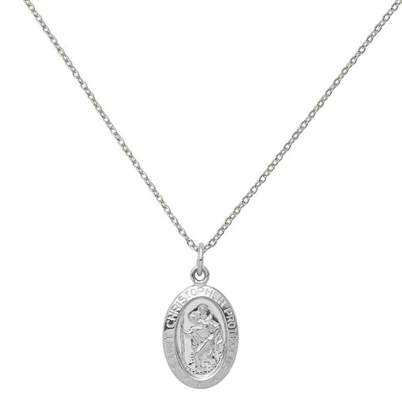 Primal Silver Sterling Silver Saint Christopher Medal with 18-inch Forzantina Cable Chain