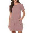 thumbnail image 3 of Clearance Under 10!Women's Summer Casual Short Sleeve Dressy Dresses Empire Waist Knee Length Dress with Pockets,Khaki ,Size S, 3 of 8