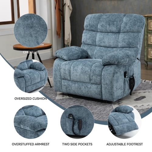 Dual Motor Power Lift Recliner Chair with Heat & Massage - 350LB Heavy Duty Chenille Recliner, Infinite Position Electric Lift Chair, Gifts for Elderly/Mothers/Fathers, Blue
