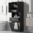 thumbnail image 3 of High Storage Cabinet with Built-in 4-Compartment Storage Shelf, Bathroom Cabinet with Removable Laundry Hamper, Door and Drawer, Cabinet with Storage for Bathroom, Black, 3 of 7
