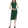 thumbnail image 4 of INSPIRE CHIC Round Neck Wear-to-Work Sheath Dress for Women's Slim Fit Sleeveless Pencil Midi Dresses Navy Blue S, 4 of 5