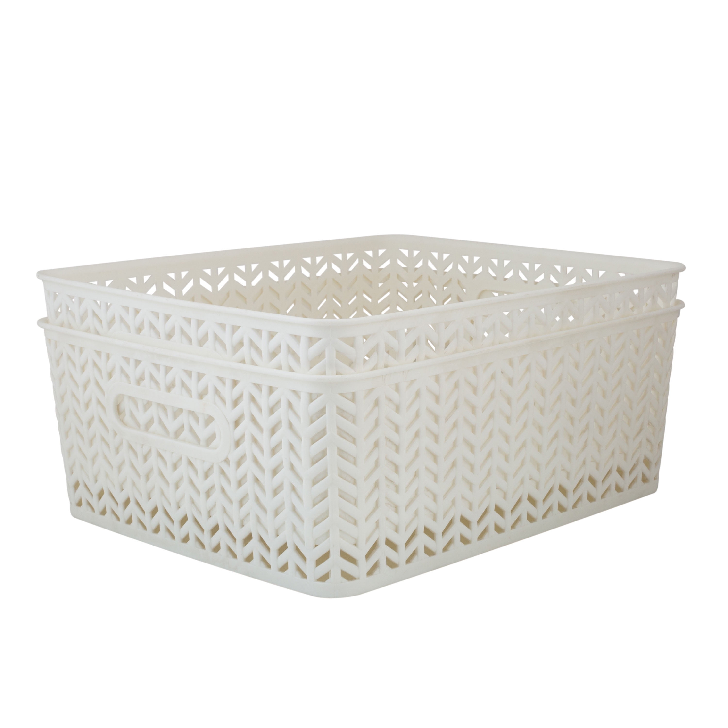 Simplify 2 Pack Medium Herringbone Plastic Storage Basket in White