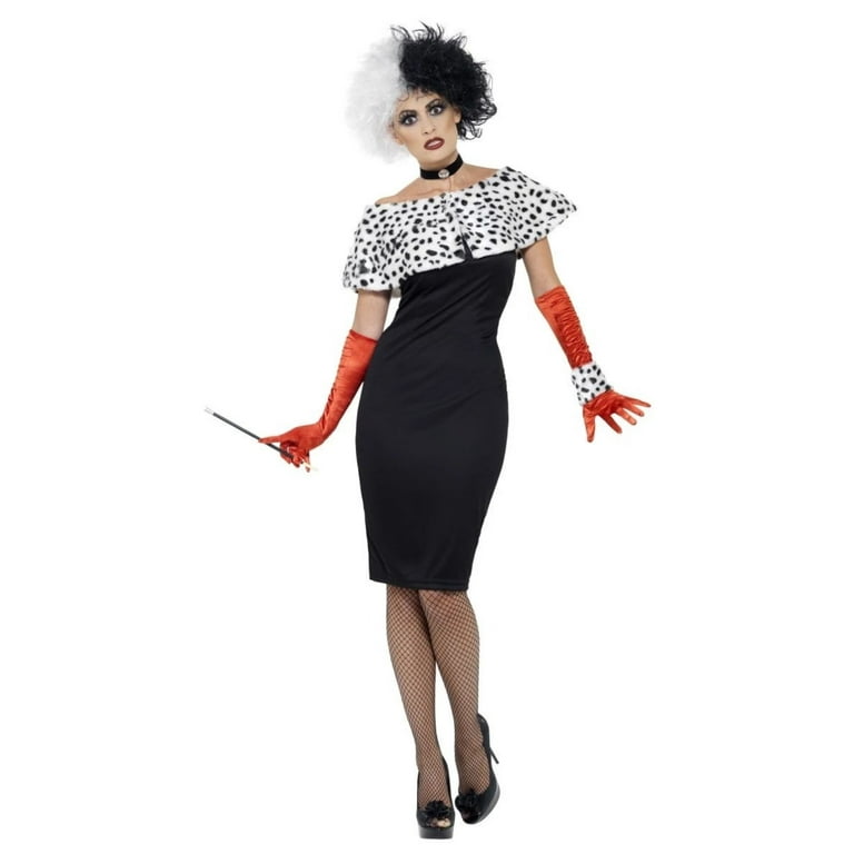 Cruella Devile Evil Madame Costume Adult Black White Dress Cruella Devile Evil Madame Costume Adult Black White Dress