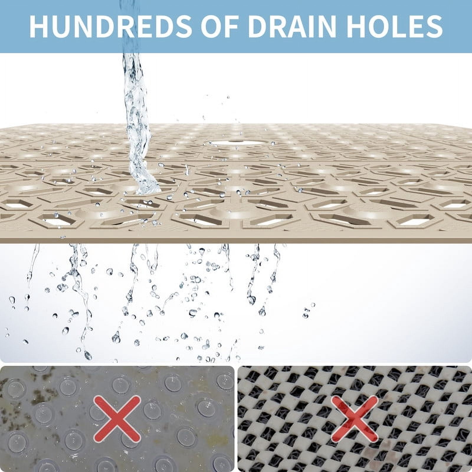 OTHWAY Square Shower Mat,27"x27" Extra Large Bath Mat,TPE Non-Slip Shower Floor Mat with Suction Cups & Drain Holes,Quick-Drying Shower Mat for Bathroom Decor (Brown)