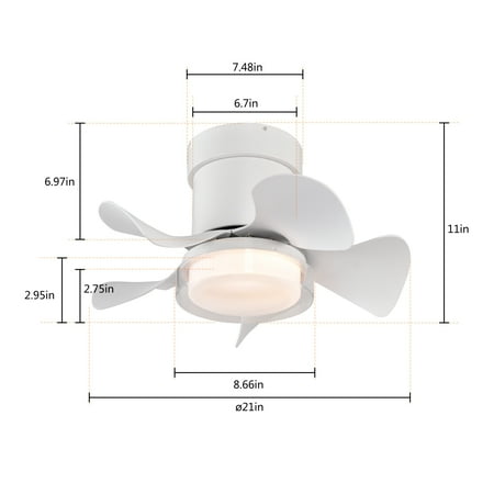 

HNGMNGT Powerful 21 inch Matte White Ceiling Fan with Remote Control and 3 Color Temperatures Light for Small Spaces - DC Motor for low noise in Kitchen Bedroom Dining Room Toilet and