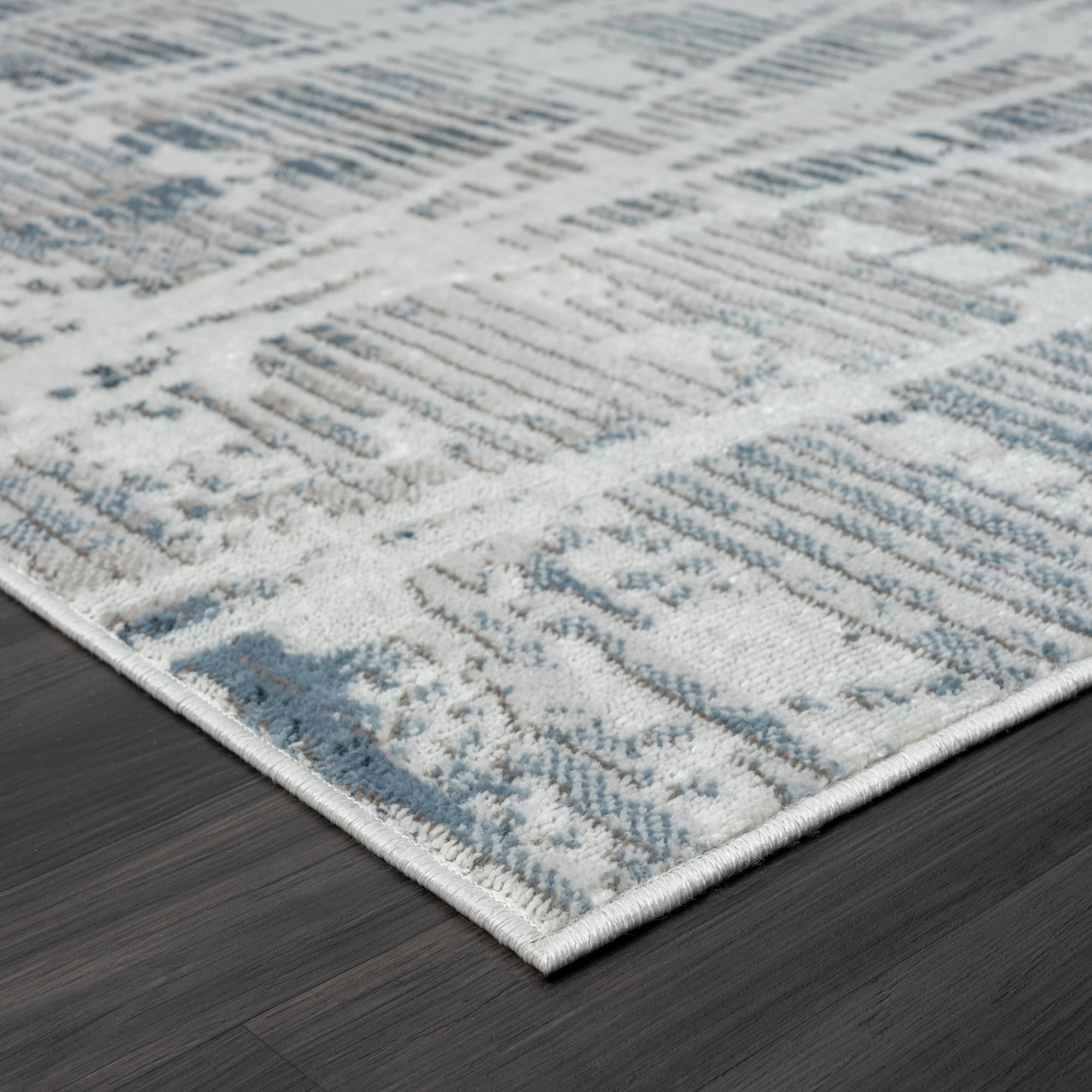 Laddha Home Designs 7.75' x 9.75' Geometric Abstract Area Throw Rug - Blue and Cream