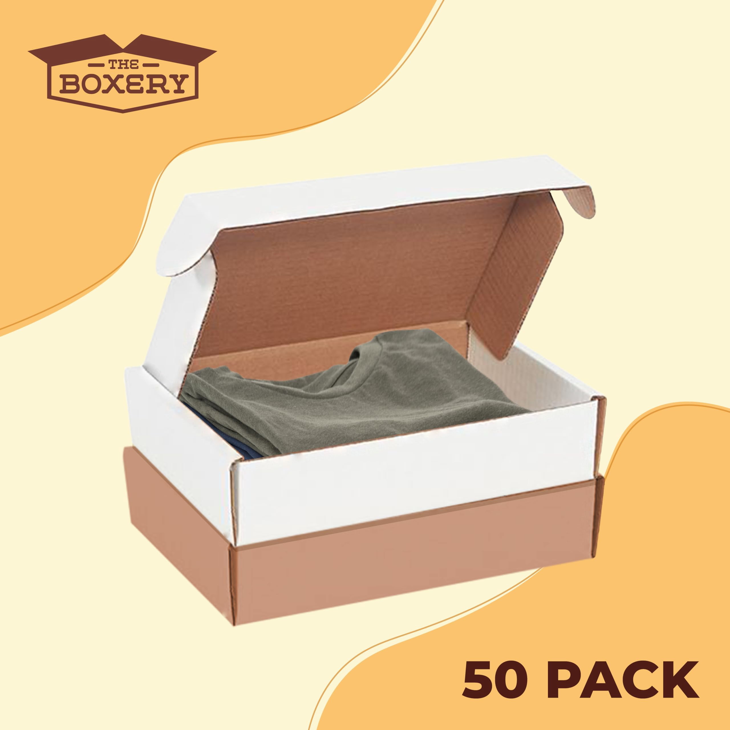 The Boxery 6 1/2 x 5 x 3 Inch-50-Pack, White Corrugated Shipping Box Mailers, Sturdy Shipping Boxes, Professional Packaging for Small Business Mailing, Gift Packing, Ship Flat