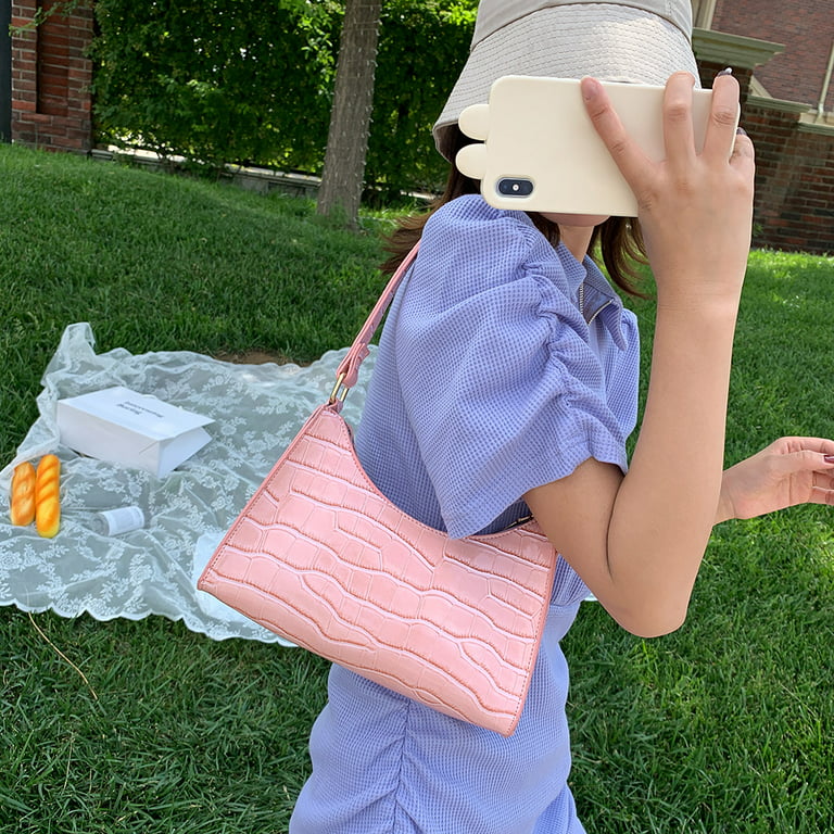 TBOLINE PU Alligator Pattern Underarm Bag Women Retro Solid Color Handbag  (Pink) 