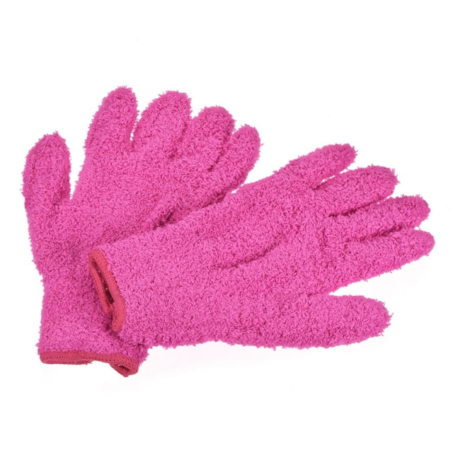 Unique Bargains Dusting Cleaning Gloves Microfiber Mittens, Rose Red 2 Pairs