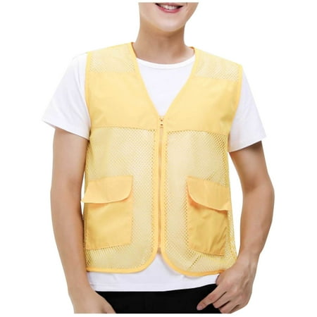 RYDCOT Men Mesh Breathable Multi-Pocket Summer Vest Outdoor Travelers Fly Fishing Photography Yellow