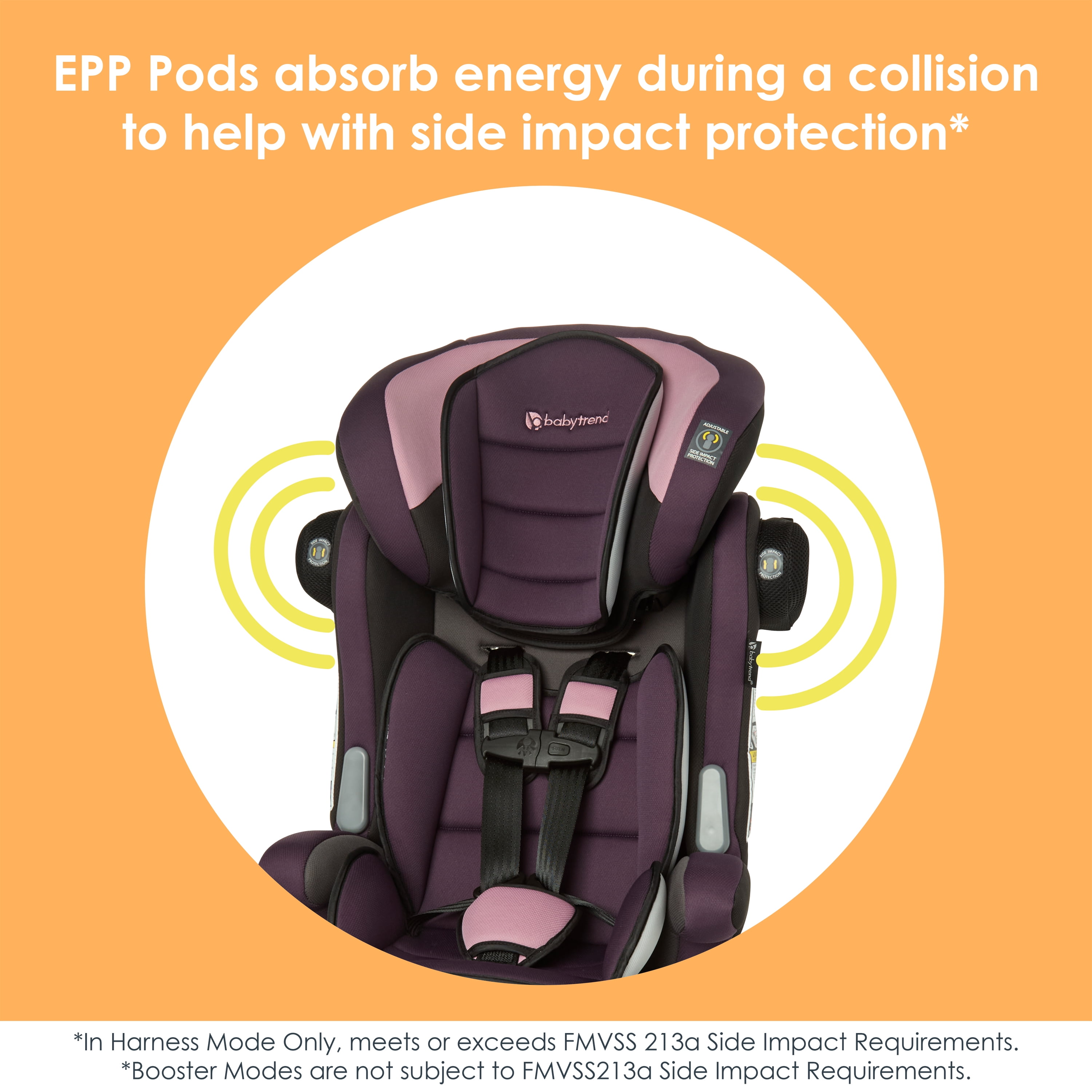 Baby Trend Hybrid Si 3-in-1 Combination Booster Car Seat with Side Impact Protection in Dash Orchid
