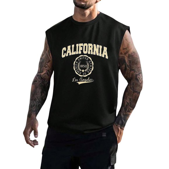 Ketyyh-chn99 Mens Tank Tops Beach Undershirt Men's Sleeveless Round Neck Casual Summer Tank Top Shirts Black,L