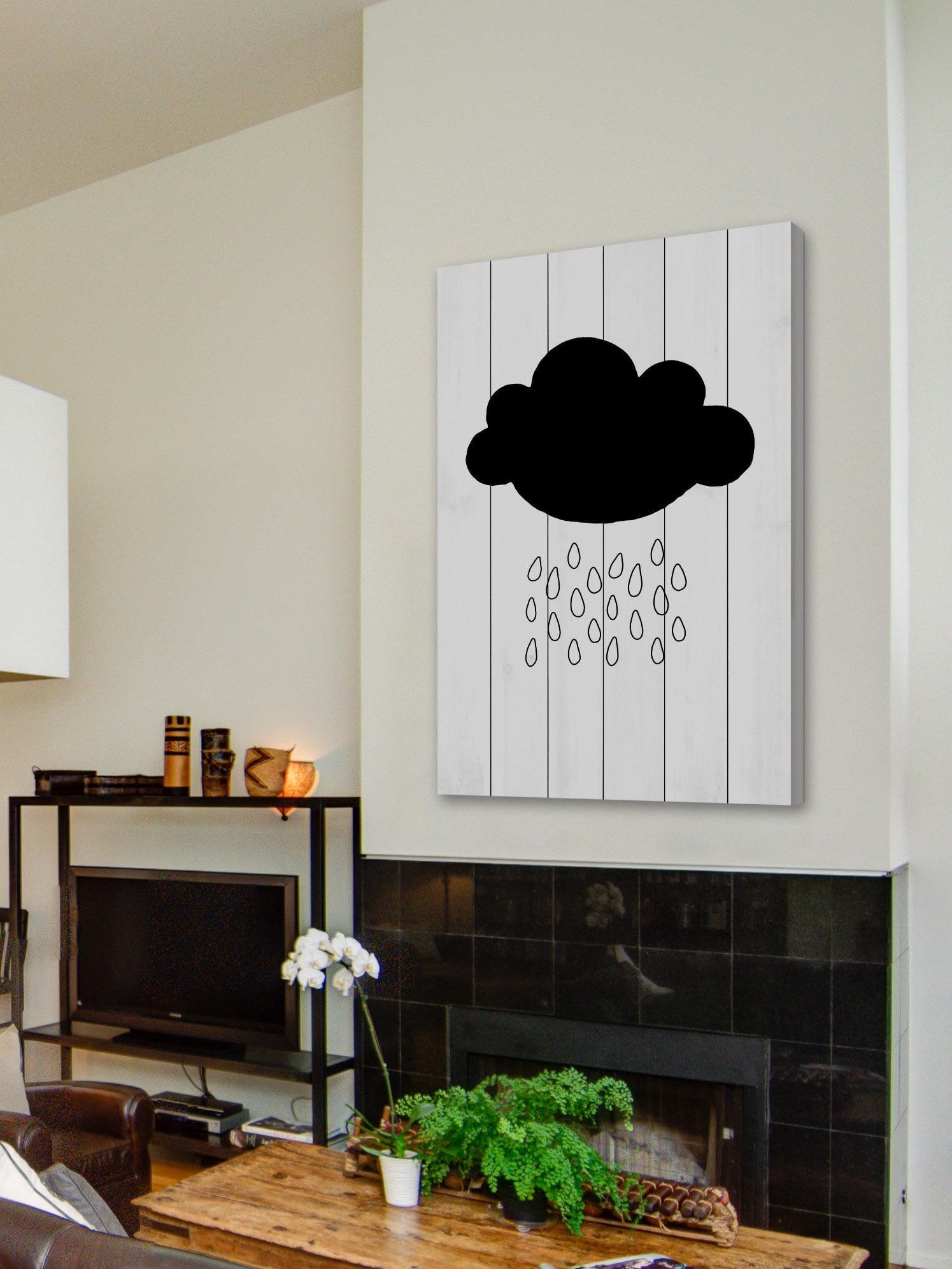 "Black Cloud" Painting Print on White Wood