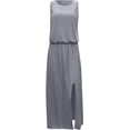 thumbnail image 3 of Women's Round Neck Sleeveless Dress Slit Solid Color Classic Plus Size Waist Casual Commuting Loose Long Skirts, 3 of 9