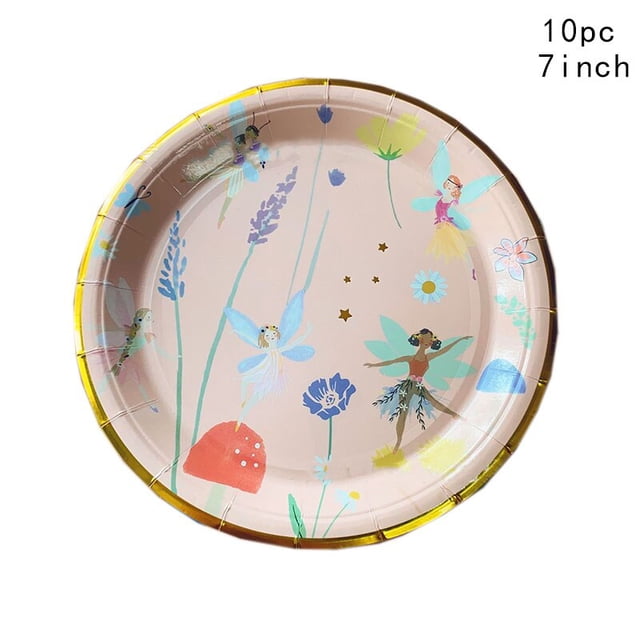Vajilla desechable de hada para niña, platos de mariposa y diosa, vasos de servilleta, flores de primavera, Princesa, decoración de fiesta de feliz cumpleaños, 10 invitados