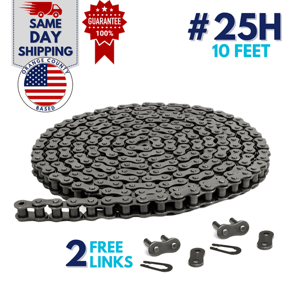 Jeremywell 25H Heavy Duty Roller Chain 10 Feet with 2 Connecting Links for Go Karts, Mini Bikes, Scooters, ATV, MTV, Dirt Bike and Other Industrial Machinery