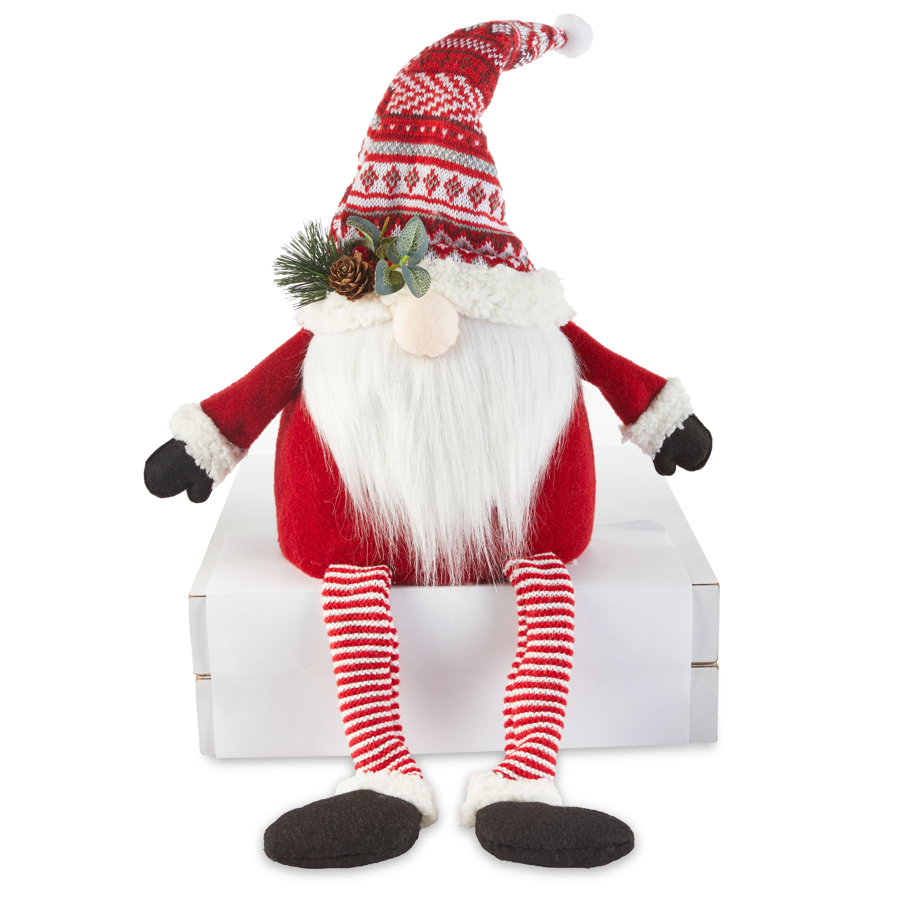 Holiday Time Red and White Fabric Gnome Figurines Christmas Tree Topper, 12”H