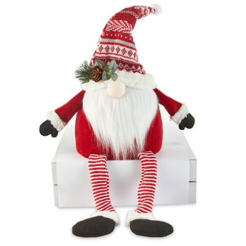 Holiday Time Red and White Fabric Gnome Figurines Christmas Tree Topper, 12”H