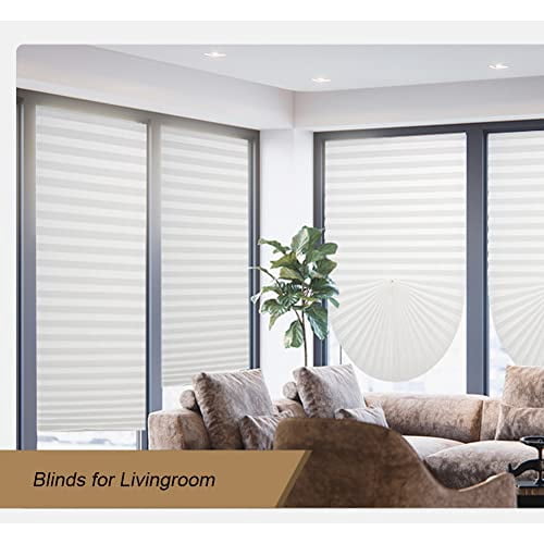 2-Pack Cordless Self-Adhesive Pleated Window Shades, Blackout Paper Blinds for Doors & Windows, No Drill Easy Install Non-Woven Fabric Coverings for Home Office, Trimmable to Size