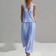 thumbnail image 2 of Besolor Womens Summer Outfits 2 Piece Set V Neck Sleeveless Button Tank Tops Wide Leg Pants with Pocket Beach Dresses Vacation Sets(XX-Large,Blue), 2 of 7